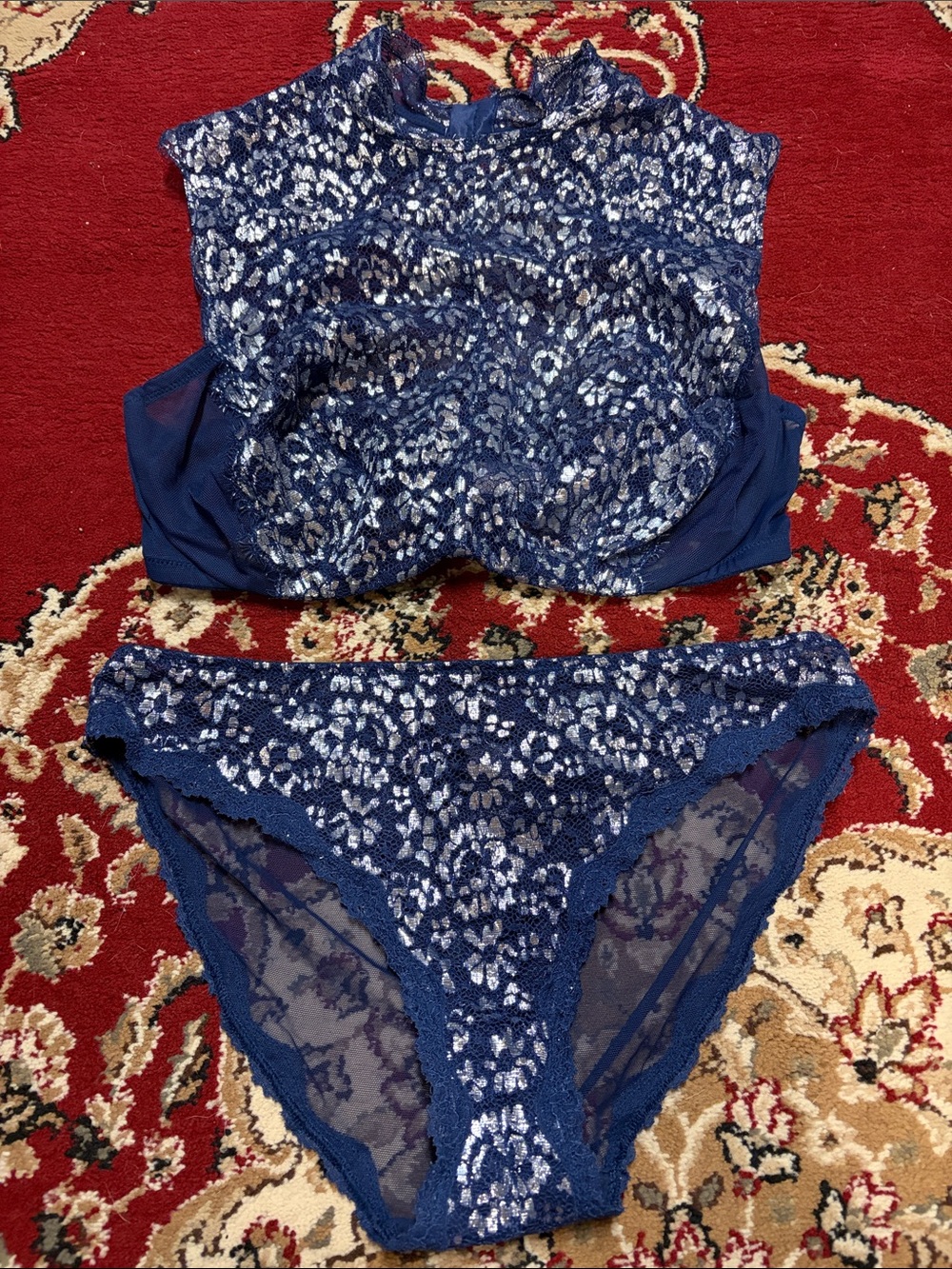 Victoria's Secret Navy Blue Lace Bralette Set